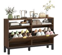 Homcom Narrow Shoe Cabinet With 2 Flip Drawers, Modern Shoe Storage Cabinet In Brown Brown