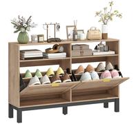 Homcom Narrow Shoe Cabinet With 2 Flip Drawers, Modern Shoe Storage Cabinet