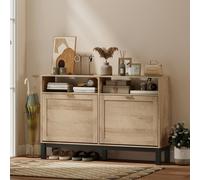 HOMCOM Narrow Shoe Cabinet with 2 Flip Drawers, Modern Shoe Storage Cabinet - Walnut Brown