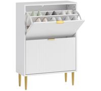 HOMCOM Narrow Shoe Cabinet with 2 Flip Drawers, Modern Slim Shoe Storage Cabinet with Fluted Doors and Adjustable Shelves for Hallway, Holds 12 Pairs, White