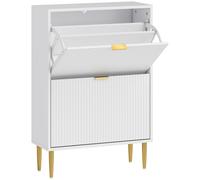 HOMCOM Narrow Shoe Cabinet with 2 Flip Drawers - White