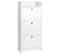 HOMCOM Narrow Shoe Cabinet with 3 Flip Doors, 14-18 Pairs Shoe Cupboard with Open Shelf for Slim Hallway and Entryway, 24 x 60 x 132 cm, White White