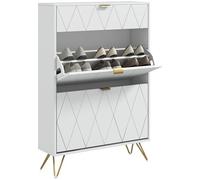 HOMCOM Narrow Shoe Cabinet with 3 Flip Doors for 12 Pairs of Shoes, Slim Shoe Storage Cabinet with Adjustable Shelves for Hallway, Entryway, White