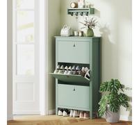 HOMCOM Narrow Shoe Cabinet with 3 Flip Doors, Removable & Adjustable Shelves in Green | Size: Medium HOMCOM Green Medium