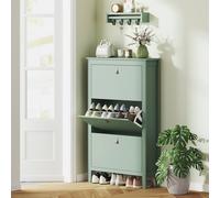 HOMCOM 3 Drawer Shoe Cabinet with Flip Doors for Hallway, Entryway, Green, Green