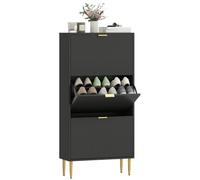 HOMCOM Narrow Shoe Cabinet with 3 Flip Drawers, 9-18 Pairs, Black
