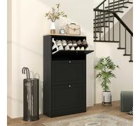 HOMCOM Narrow Shoe Cabinet with 3 Flip Drawers for 18 Pairs of Shoes Black - Black