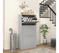 HOMCOM Narrow Shoe Cabinet with 3 Flip Drawers for 18 Pairs of Shoes Grey