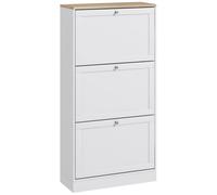 HOMCOM Narrow Shoe Cabinet with 3 Flip Drawers for 18 Pairs of Shoes White | TJ Hughes