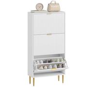 HOMCOM Narrow Shoe Cabinet with 3 Flip Drawers, Modern Slim Shoe Storage Cabinet with Fluted Doors and Adjustable Shelves for Hallway, Holds 18 Pairs, White