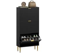 HOMCOM Narrow Shoe Cabinet with 3 Flip Drawers, Modern Slim Shoe Storage Cabinet with Fluted Doors and Adjustable Shelves for Hallway, Holds 18 Pairs, Black