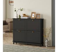 HOMCOM Narrow Shoe Cabinet with 4 Flip Drawers Adjustable Shelves, Black