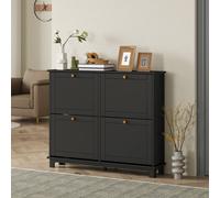 Homcom Narrow Shoe Cabinet With 4 Flip Drawers Adjustable Shelves, Black Black One Size