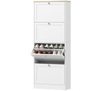 Homcom Narrow Shoe Cabinet With 4 Flip Drawers For 24 Pairs Of Shoes White White