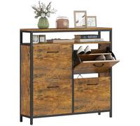 HOMCOM Shoe Cabinet with 4 Flip Drawers, Holds 12-20 Pairs HOMCOM Brown One Size