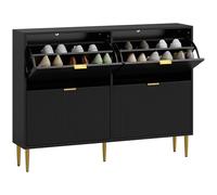 HOMCOM Narrow Shoe Cabinet with 4 Flip Drawers, Modern Slim Shoe Storage Cabinet with Fluted Doors and Adjustable Shelves for Hallway, Holds 20 Pairs, Black