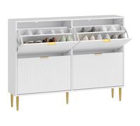 HOMCOM Narrow Shoe Cabinet with 4 Flip Drawers, Modern Slim Shoe Storage Cabinet with Fluted Doors and Adjustable Shelves for Hallway, Holds 20 Pairs, White