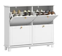 HOMCOM Narrow Shoe Storage Cabinet for Hallway, Modern Slim Shoe Cabinet with 4 Flip Drawers and Adjustable Shelves for 16 Pairs of Shoes, White