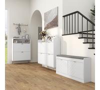 HOMCOM Narrow Shoe Storage Cabinet With 2 Flip Drawers, White