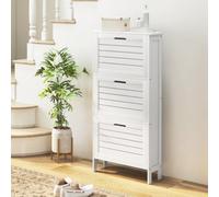 HOMCOM Narrow Shoe Storage Cabinet with 3 Flip Drawers, White, White