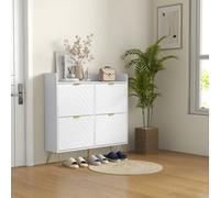 HOMCOM Slim Shoe Cabinet with 4 Flip Drawers Adjustable Shelves in White HOMCOM White