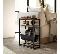 HOMCOM Narrow Side Table, End Table with 3-Tier Storage for Living Room - Rustic Brown