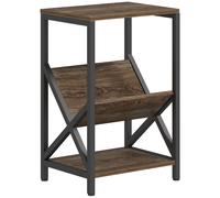 HOMCOM Narrow Side Table, End Table with 3-Tier Storage, V-Shaped Magazine Holder for Living Room, Bedroom, 40 x 30 x 61cm, Oak