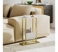 Homcom Narrow Side Table, End Table With Magazine Holder For Small Spaces In White White