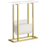 HOMCOM Narrow Side Table, End Table with Magazine Holder, Nightstand for Small Spaces, Living Room, Bedroom, White Marble Grain