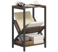 HOMCOM Narrow Side Table, Industrial End Table with 3-Tier Storage, V-Shaped Magazine Holder, Slim Nightstand for Living Room, Bedroom, Small Spaces, 40 x 30 x 61 cm, Oak