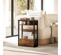 Homcom Narrow Side Table With Storage, Bedside End Table, Rustic Brown