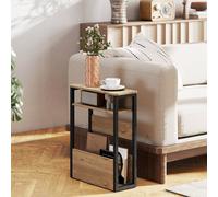 Homcom Narrow Side Table With Storage, Bedside End Table, Walnut Brown Walnut