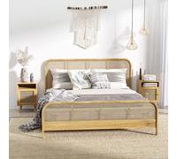 HOMCOM Bedside Table Nightstand with Storage Shelf and Door Cupboard, Natural - Natural wood finish