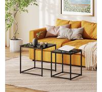 HOMCOM Nest of 2 Side Tables Set of Bedside Tables with Tempered Glass in Black HOMCOM Black