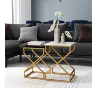 Homcom Nest Of Tables, Coffee Table Set With Steel Frame Black/White, Black