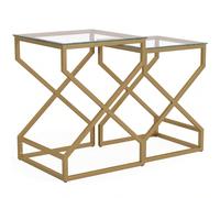 HOMCOM Nest of Tables, Side Table Set of 2 with Transparent Top, Coffee Table Set with Tempered Glass Top, Transparent