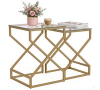 HOMCOM Nest of Tables, Side Table Set of 2 with Transparent Top, Transparent