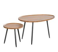 HOMCOM Nesting Coffee Table Set of 2, 80cm Modern Stacking End Side Table with Metal Legs for Living Room Bedroom Office, Chestnut Wood Effect
