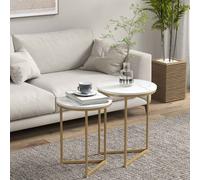 HOMCOM Nesting Coffee Table Set of 2, Modern Nest of Tables, Round Sofa Side Tables with Metal Frame for Living Room, Bedroom, Small Space, Gold Tone Gold