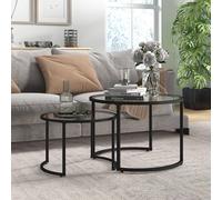 HOMCOM Glass Coffee Table Set of 2, Round Nest Of Tables For Living Room, Black