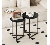 Homcom Nesting Coffee Table Set Of 2 With Metal Frame, Black Marble Effect