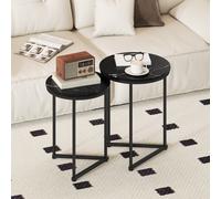 HOMCOM Nesting Coffee Table Set of 2 with Metal Frame, Black Marble Effect