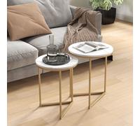 HOMCOM Nesting Coffee Table Set of 2 with Metal Frame, Gold Tone