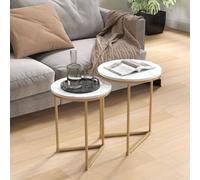 HOMCOM Nesting Coffee Table Set of 2 with Metal Frame - Gold Tone | TJ Hughes
