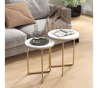 HOMCOM Nesting Coffee Table Set of 2 with Metal Frame, Gold Tone - Gold Tone