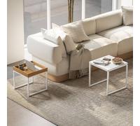 HOMCOM Modern Coffee Table Set Square Nest of Tables for Small Space White, White