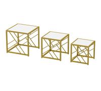 HOMCOM Nesting Coffee Tables, Set of 3 Square Side Tables with Black Metal Frame, for Living Room, Bedroom and Office, White
