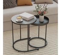 (Grey) HOMCOM Nesting Side Table Set of 2, Industrial Round Nest of Tables