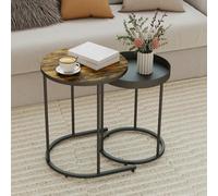 HOMCOM Nesting Side Table Set of 2, Industrial Round Nest of Tables - Rustic Brown