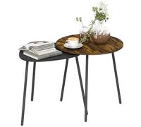 HomCom Nesting Side Tables Set of 2, Metal Frame, Rustic Brown